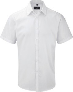 Russell Collection RU963M - Camisa de Homem Herringbone Branco