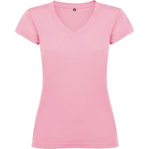 Roly CA6646 - VICTORIA T-shirt feminina com decote em bico e acabamentos com debruado canelado