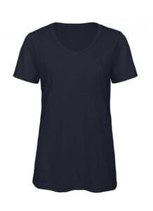 B&C BC058 - T-shirt feminina de decote em V Tri-Blend Azul marinho
