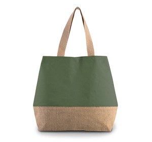 Kimood KI0235 - Saco de compras em malha de algodão e juta Dusty Light Green / Natural